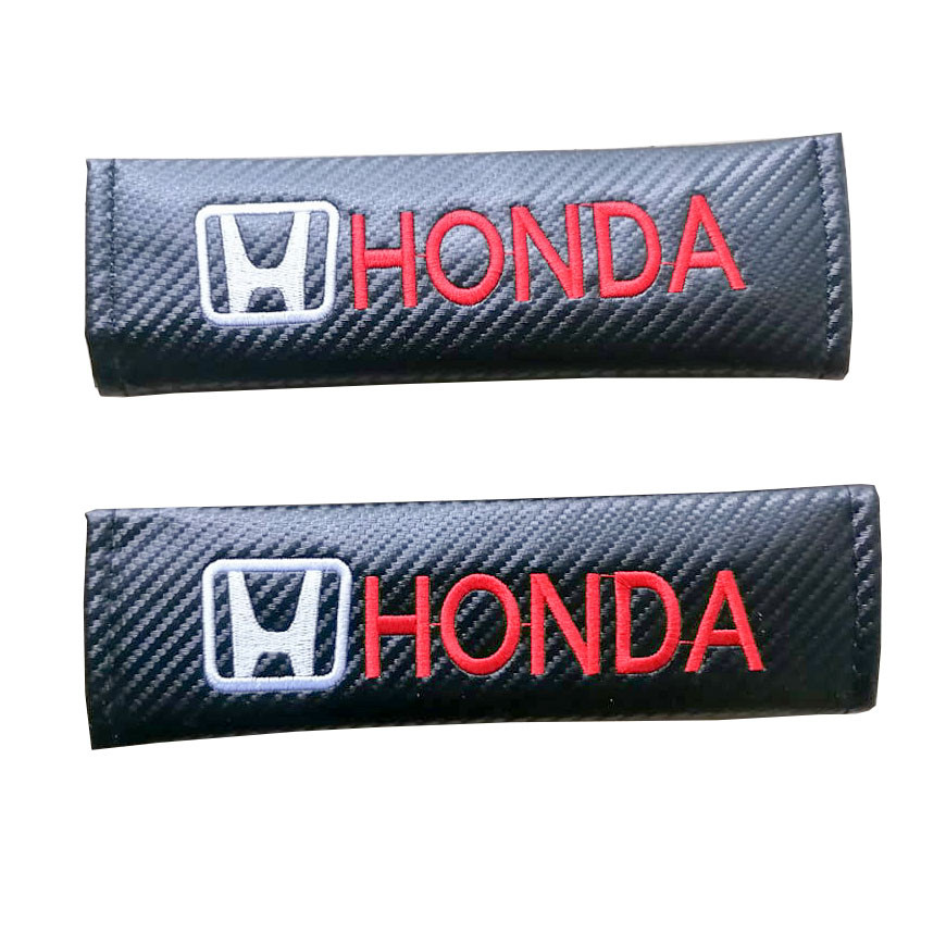 2pcs HONDA White Logo Red Letter Car Seat Belt Shoulder Pad Carbon Fiber Sports Design Seat Belt Cover