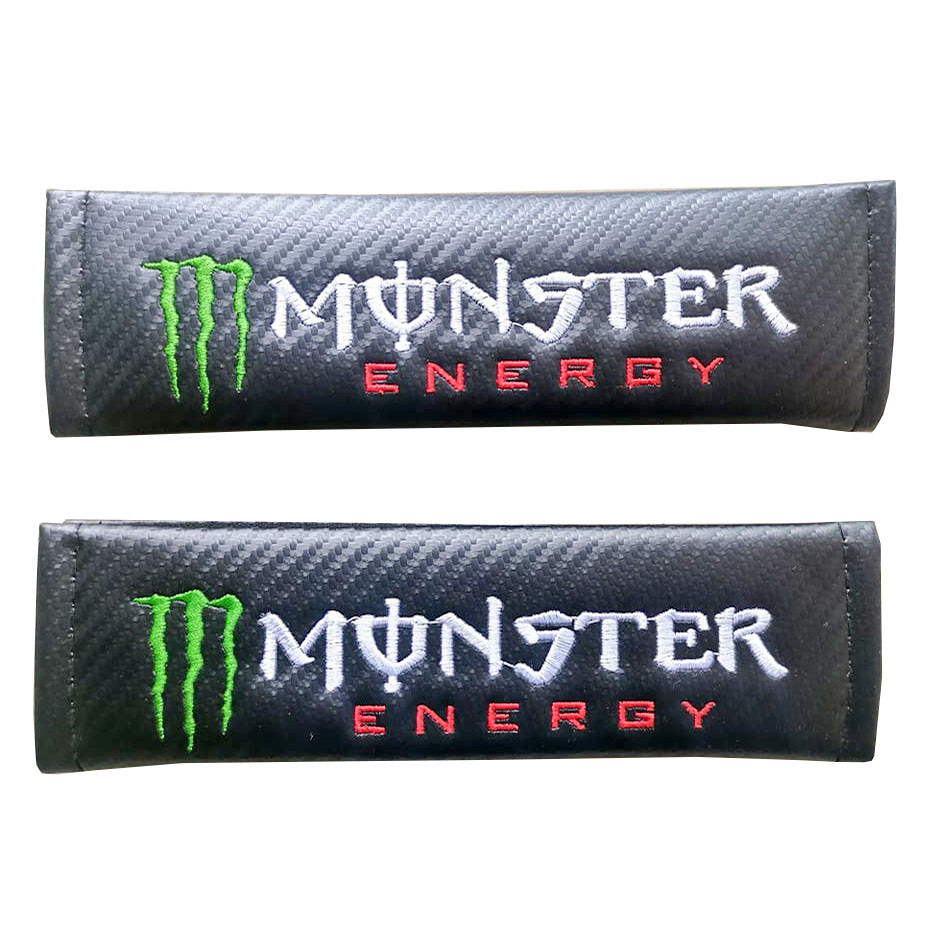2pcs MONSTER ENERGY Car Seat Belt Shoulder Pad Carbon Fiber Sports Design Seat Belt Cover