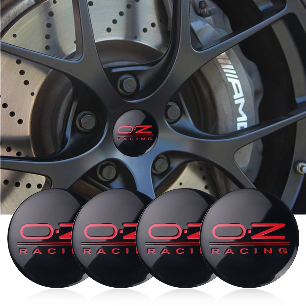 4PCS 56mm O.Z RACING RED/BLACK Car Center Cap Emblem Wheel sticker Hub Caps Mags Black 3D