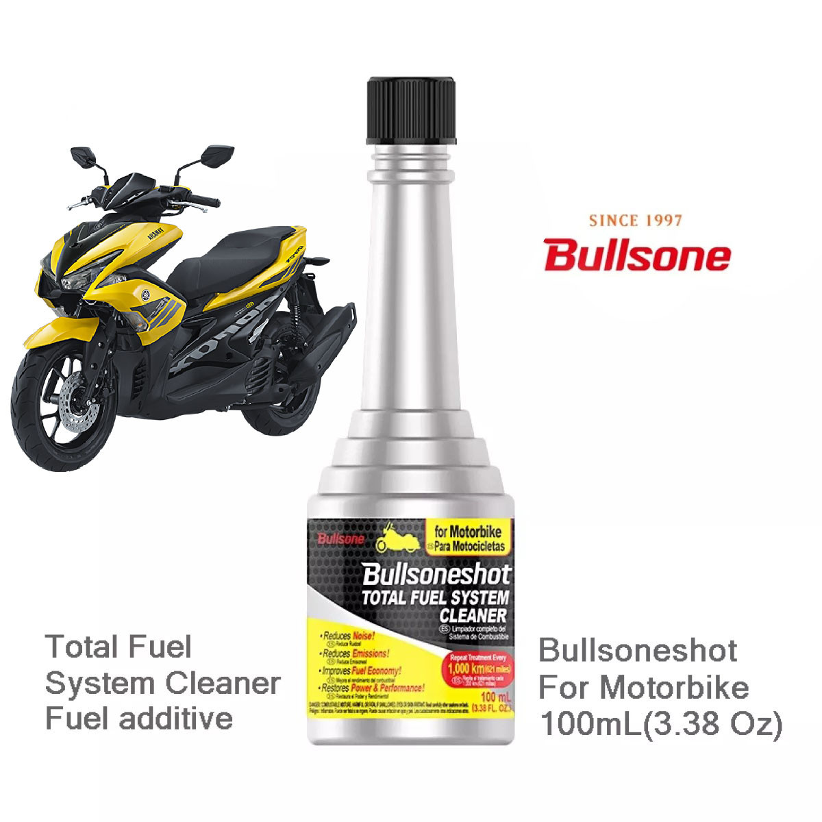 BULLSONE- Bullsoneshot for Motorbike 100ml (Total Fuel System Treatment)