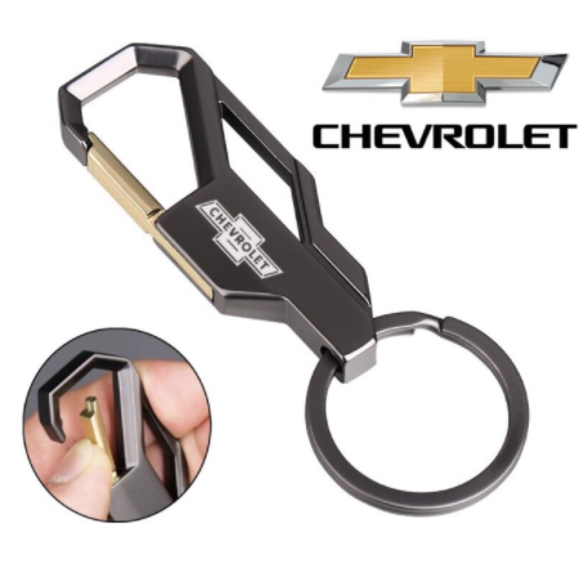 CHEVROLET Single Ring Key chain Universal Aluminum Alloy Chrome Black Keychain