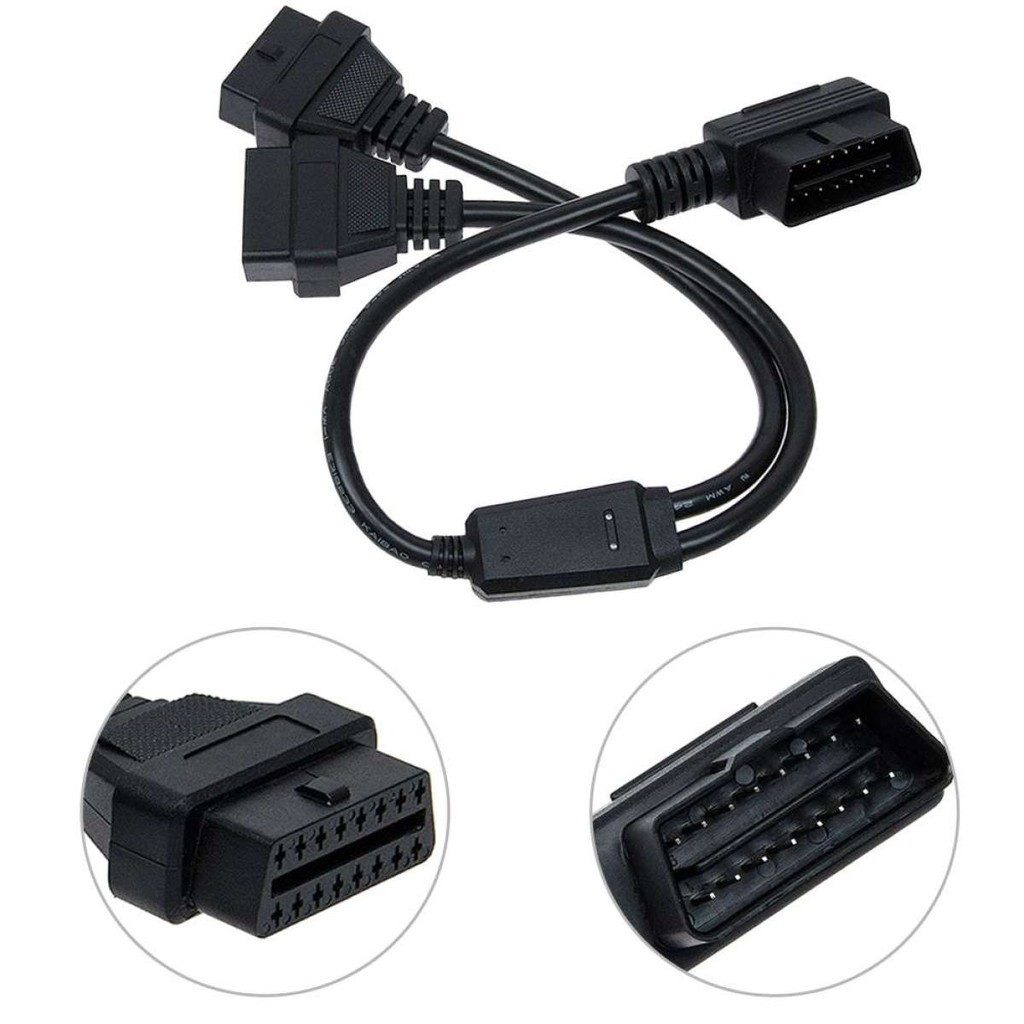 OBDII 1 for 2 Connection Adapter Cable 16 Pin hole OBD Interface Cable Connector