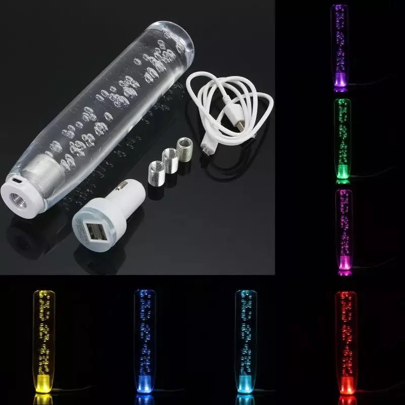 20cm WHITE Crystal Bubble Gear Shift Knob with LED Light Color Manual Cars
