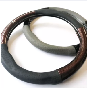 × RED/BLACK Mitsubishi Car Carbon Fiber Leather Steering Wheel Cover Universal 38cm