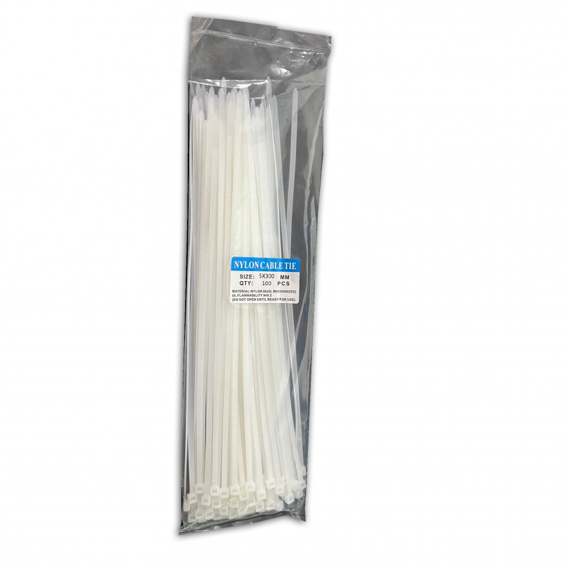 100pcs (5X300mm) WHITE NYLON CABLE TIE 30CM