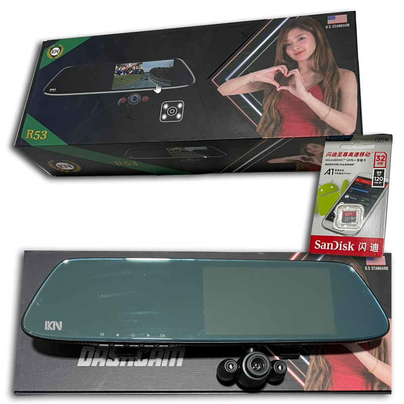 KN R45 Dual Car Dash Camera 4.5 inches LCD Rear View Mirror 1080HD w/ 32GB SD Card 1 Year Warranty