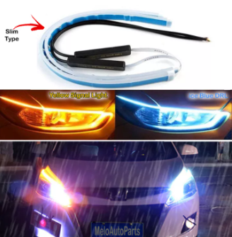 2x 45cm Ice Blue & Amber Switchback Tube Flexible Slim LED Strip Daytime Running Light Sequential DRL