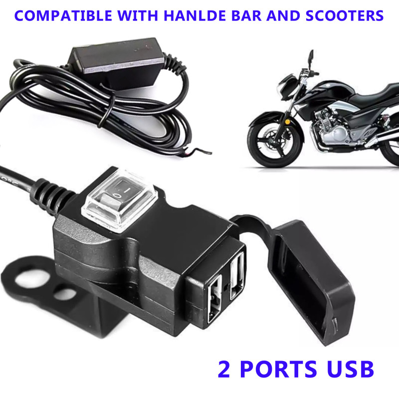 MSM-6245 Motorcycle Handlebar USB Charger 5V 2.1a Adapter Power Supply Socket 2-Usb Port 12V