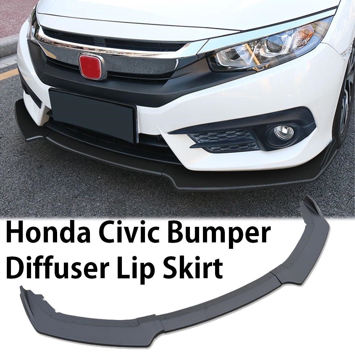 XHQP-FS001 2016-2021 HONDA CIVIC FC RS UNIVERSAL FRONT LIP DIFFUSER PLUG AND PLAY MATTE BLACK