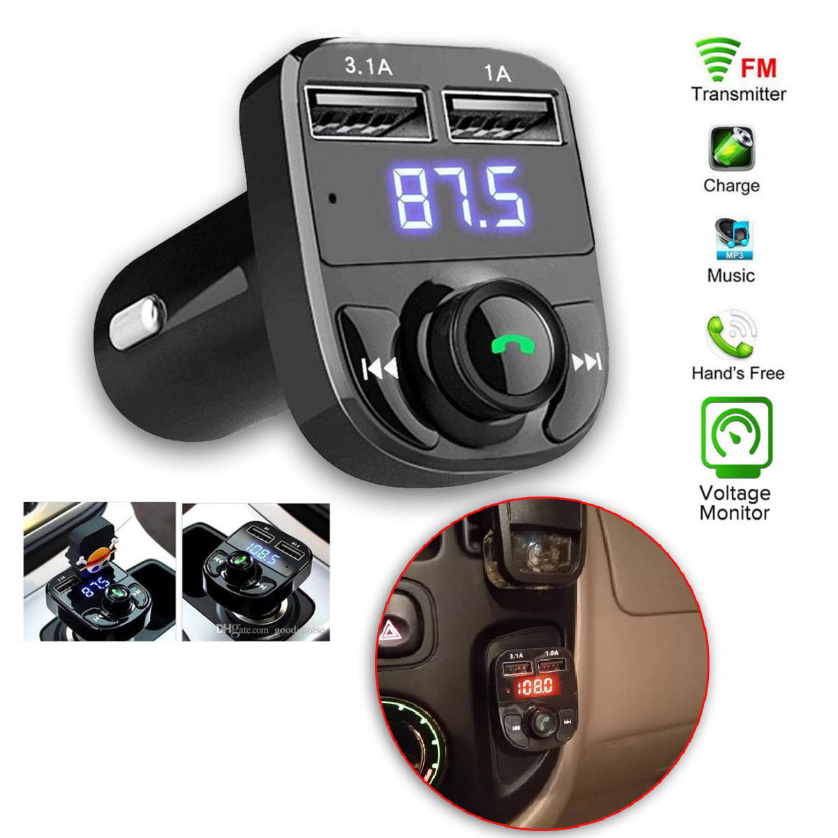 X8 Bluetooth FM Transmitter Aux Modulator Handsfree Car Kit Car Audio MP3 Player with Dual USB Car