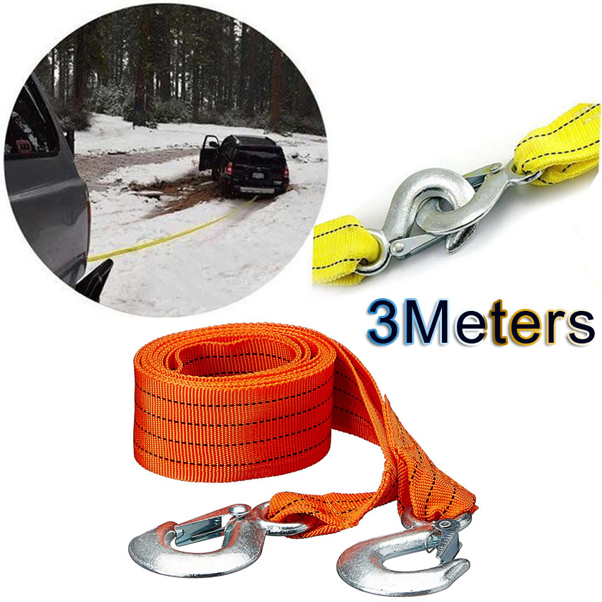Heavy Duty Towing Rope 3 Meters x 4.5cm Breaking strength 3000kg Color Orange with Hook