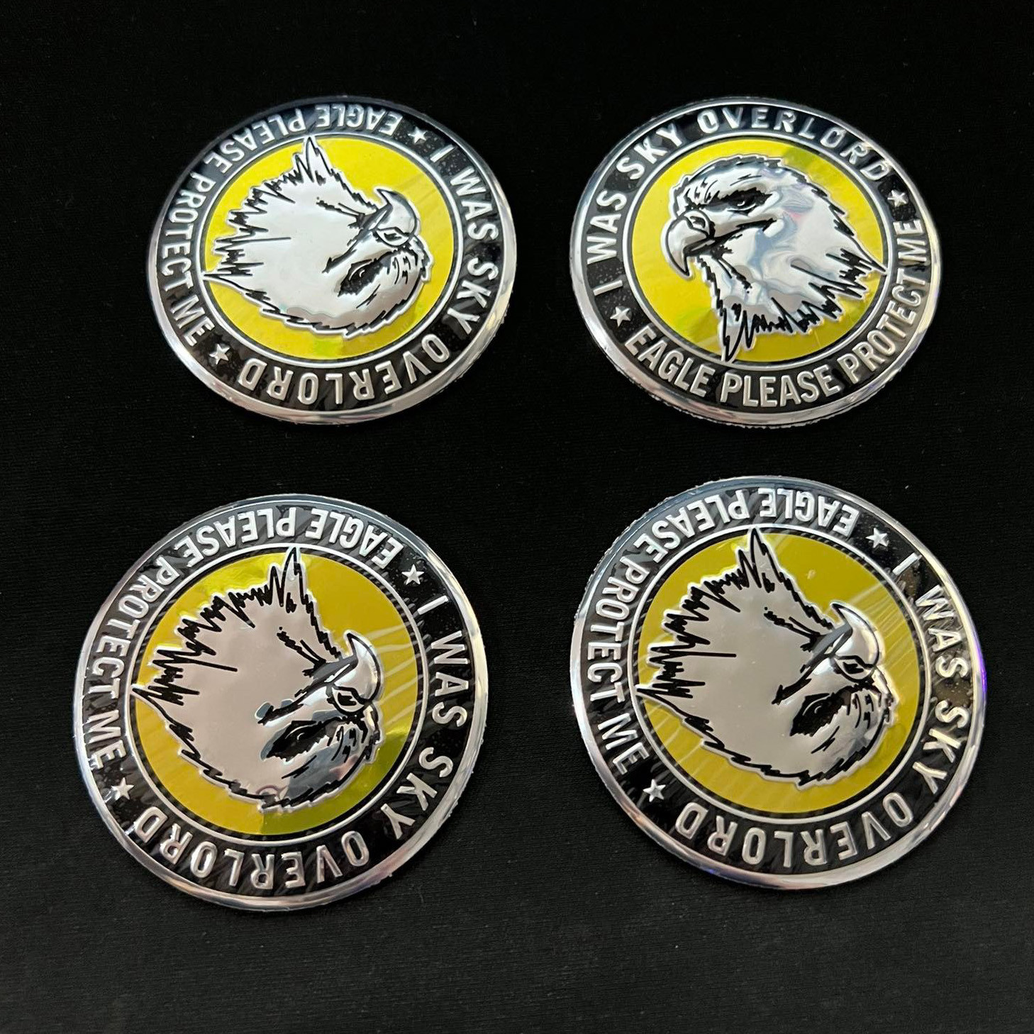 EAGLE PLEASE PROTECT ME 4pcs Car Wheel Center Hub Cap Sticker Cover Metal Case 56mm Tire Mags Emblem Badge Decal 3D