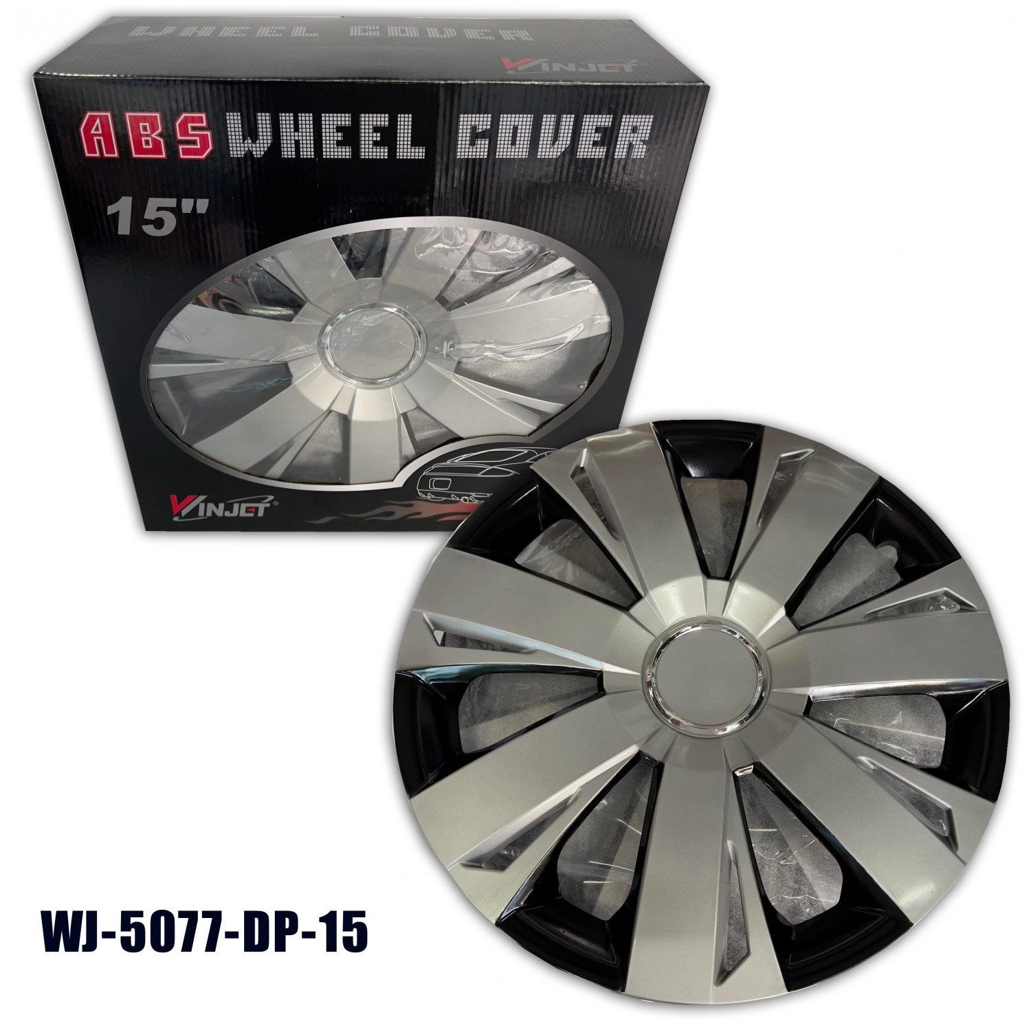4Pcs WINJET 15"  Silver/black WJ-5077-DP-15 Hub Caps Wheel Cover Car Wheel Rim Hub Cover Rim Cover