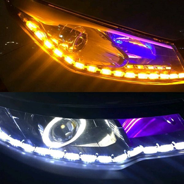 Universal Car LED Crystal Telescopic Flowing Light 60CM Dual Color Yellow Flowing