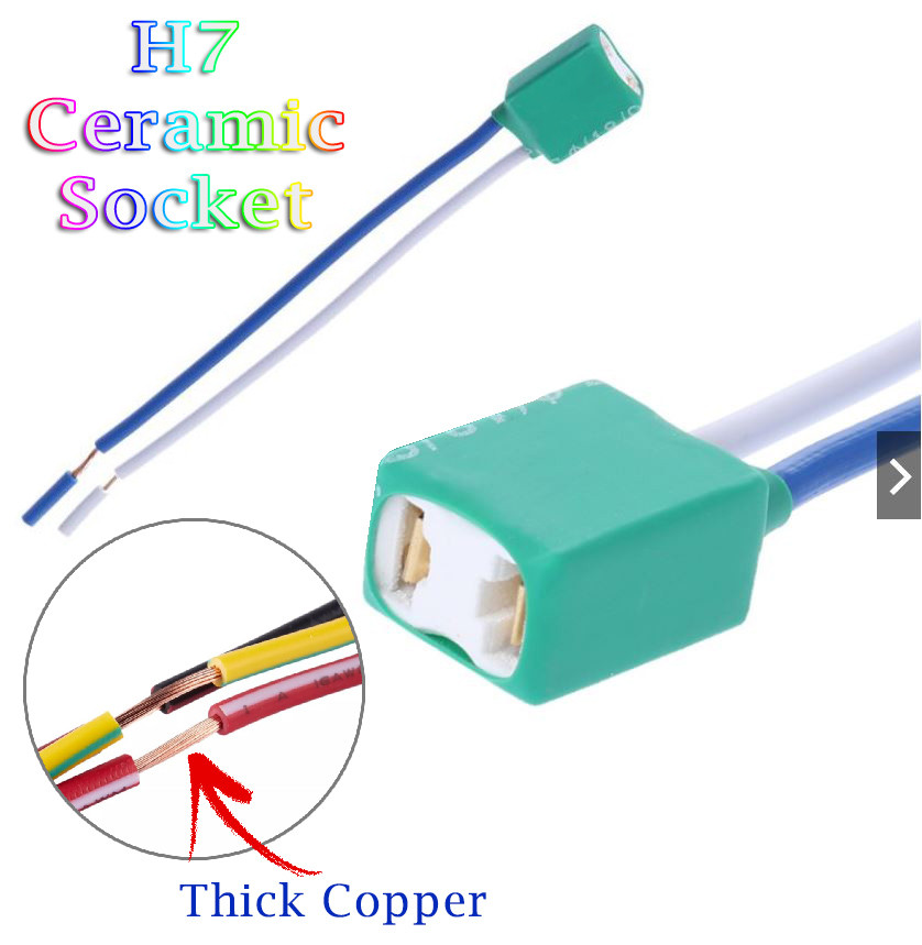 1PC H7 Connector Female Ceramic Sockets Auto Car Bulb Lamp Adaptor With Wire Thick Copper