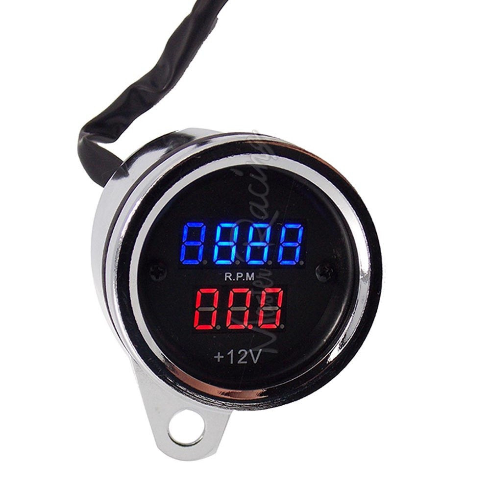 Universal Motorcycle Led Digital RPM Tach Gauge + Voltmeter