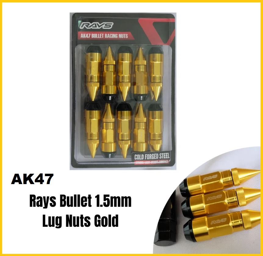 GOLD 20pcs Rays Lugnuts 1.5mm Lug Nuts AK47 Racing Nuts with Spike for Toyota/Honda/Mitsubishi